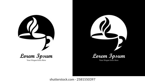 The logo design is in the shape of a cup of coffee combined with a circle and has a modern style