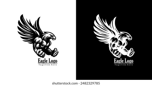 The logo design is in the shape of an eagle with a muscular human-like body