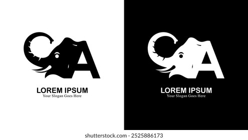 Logo design in the shape of an elephant's head combined with the letter A