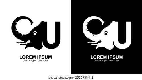 Logo design in the shape of an elephant's head combined with the letter U
