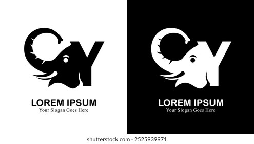 Diseño de logotipo en forma de cabeza de elefante combinado con la letra Y
