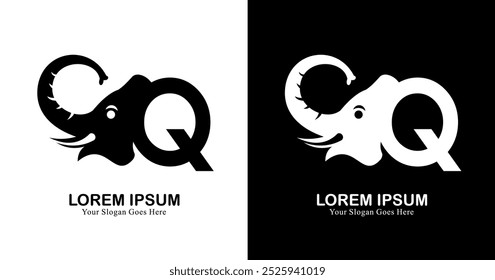 Logo design in the shape of an elephant's head combined with the letter Q
