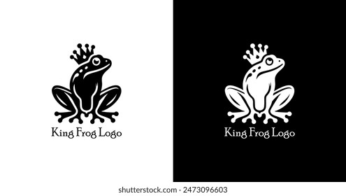 Logo-Design in Form eines Frosches mit einer Krone auf dem Kopf