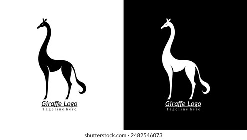 A logo design in the shape of a giraffe standing majestically
