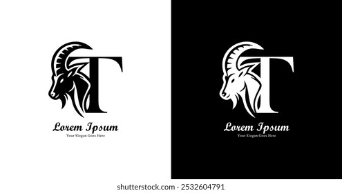 Logo design in the shape of a goat's head combined with the letter T