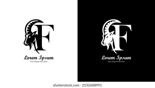 Logo design in the shape of a goat's head combined with the letter F