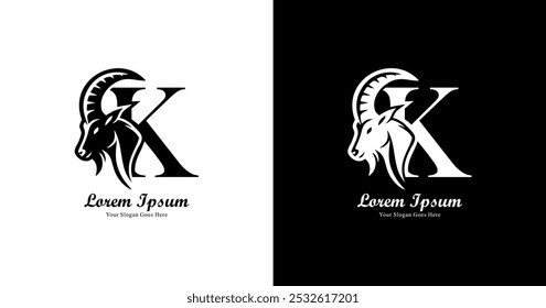 Logo design in the shape of a goat's head combined with the letter k
