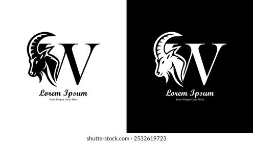 Diseño de logotipo en forma de cabeza de cabra combinado con la letra W
