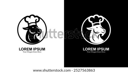 Logo design in the shape of a goat's head wearing a chef's hat