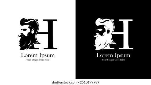 Logo design in the shape of an H combined with the silhouette of a bearded man