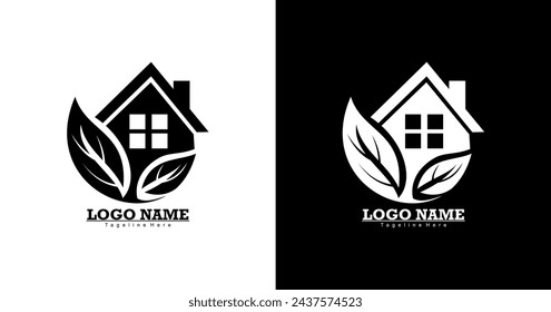 logo design in the shape of a house combined with leaves