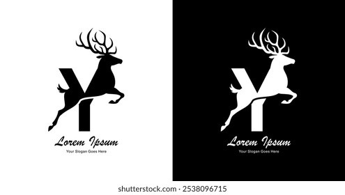 Logo design in the shape of a jumping deer combined with the letter Y