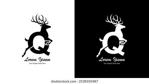 logo design in the shape of a jumping deer combined with the letter Q