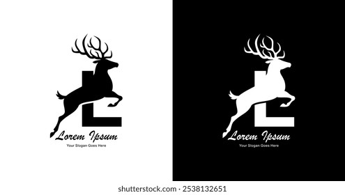 Logo design in the shape of a jumping deer combined with the letter L