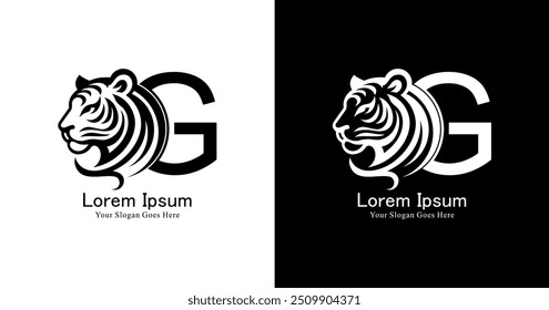 Diseño de logotipo en la forma de la letra G combinado con la cabeza de un tigre