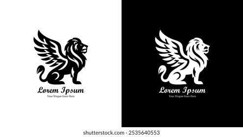 Logo design in the shape of a lion that has wings and has a modern style