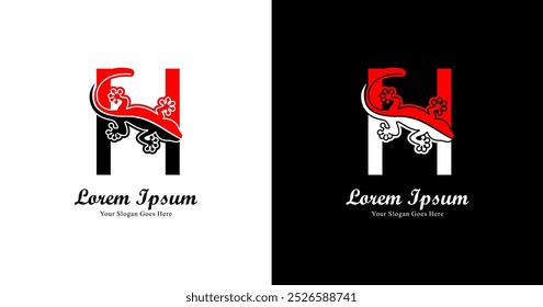 Logótipo em forma de lagarto combinado com a letra H 