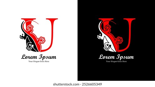 Logo design in the shape of a lizard combined with the letter U 