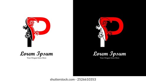Diseño de logotipo en forma de lagarto combinado con la letra P 
