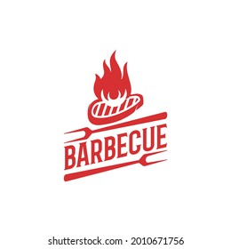 logo design in the shape of meat, fire and fork suitable for barbecue