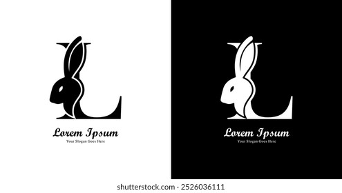 Logo design in the shape of a rabbit head combined with the letter L