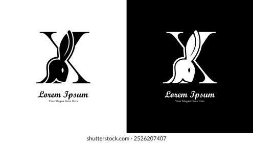 Logo design in the shape of a rabbit head combined with the letter X