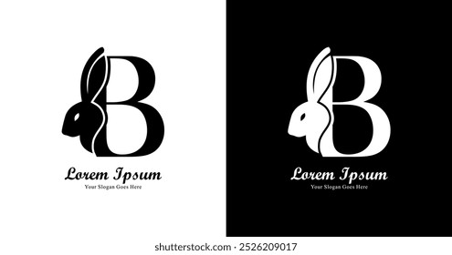 Logo design in the shape of a rabbit head combined with the letter B