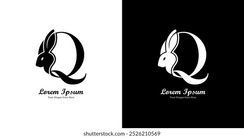 Logo design in the shape of a rabbit head combined with the letter Q