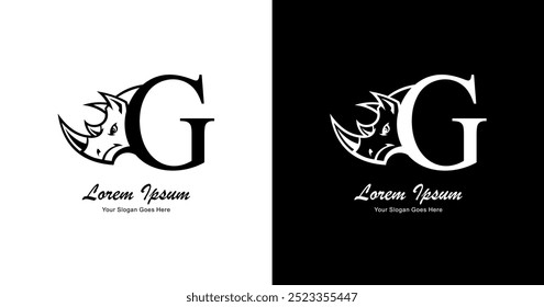 Logo design in the shape of a rhinoceros head combined with the letter G 