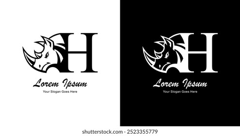 Logo design in the shape of a rhinoceros head combined with the letter H 