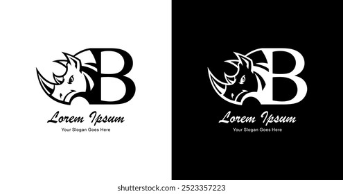 Logo design in the shape of a rhinoceros head combined with the letter B 