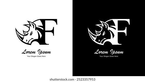 Logo design in the shape of a rhinoceros head combined with the letter F 