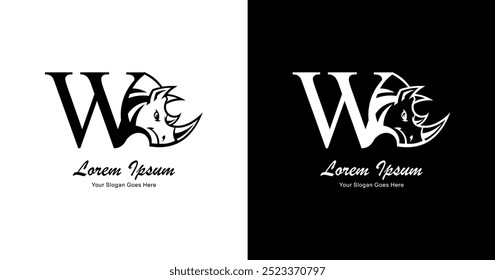 Logo design in the shape of a rhinoceros head combined with the letter W 