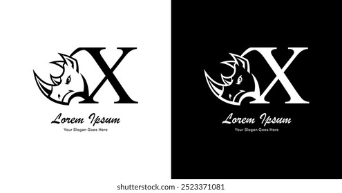 Logo design in the shape of a rhinoceros head combined with the letter X 