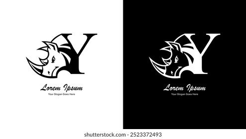 Logo design in the shape of a rhinoceros head combined with the letter Y 