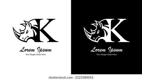 Logo design in the shape of a rhinoceros head combined with the letter K 