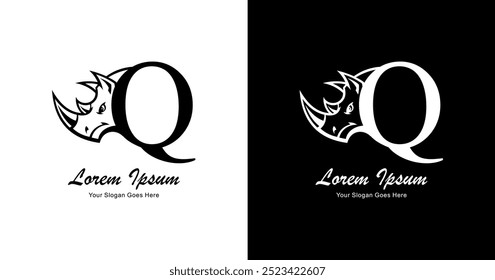 Logo design in the shape of a rhinoceros head combined with the letter Q