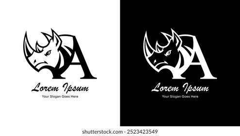 Logo design in the shape of a rhinoceros head combined with the letter A