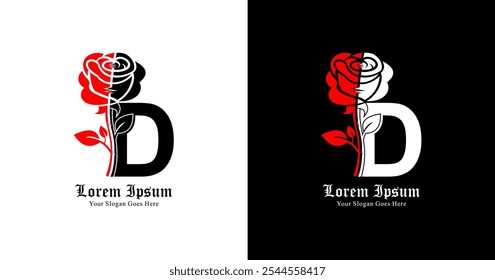 The logo design is in the shape of a rose combined with the letter D