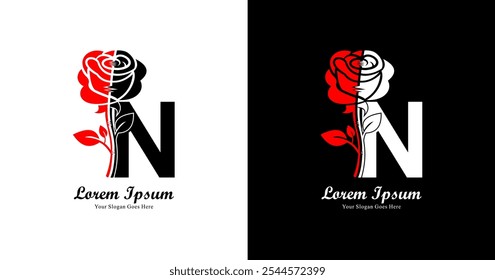 The logo design is in the shape of a rose combined with the letter N