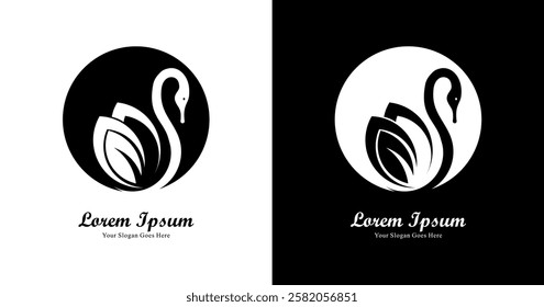 The logo design is in the shape of a swan combined with a circle and has a modern style