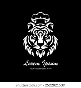 Logo design in the shape of a tiger wearing a chef's hat