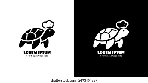 Logo design in the shape of a turtle wearing a chef's hat