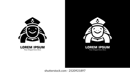 Diseño de logotipo en forma de tortuga con sombrero de marinero en un estilo moderno