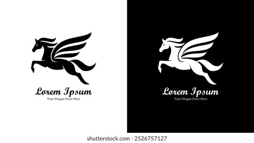 Logo design in the shape of a winged horse in a modern style