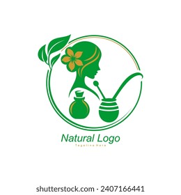 El diseño del logo está en forma de cabeza de mujer, hojas y flores, muy adecuado para marcas de productos de salud, medicina de hierbas, salones y lugares de curación natural.