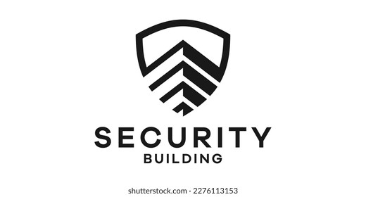 logo design shield and building abstract icon vector illustration