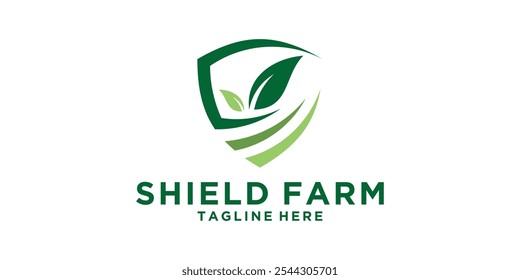 logo design shield and farm, security, agriculture, nature, landscape, logo design icon, vector, symbol, idea, creative.