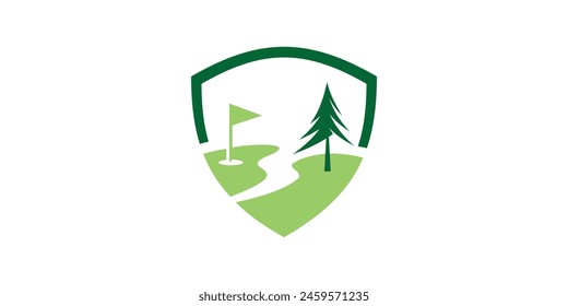 logo design shield golf, grassland, sport, logo design template, symbol, icon, vector, idea, creative.