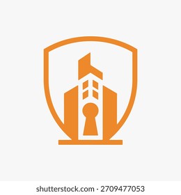 Escudo del diseño del logotipo para la seguridad, la fuerza, la seguridad, y la protección de la guardia. Ilustración vectorial